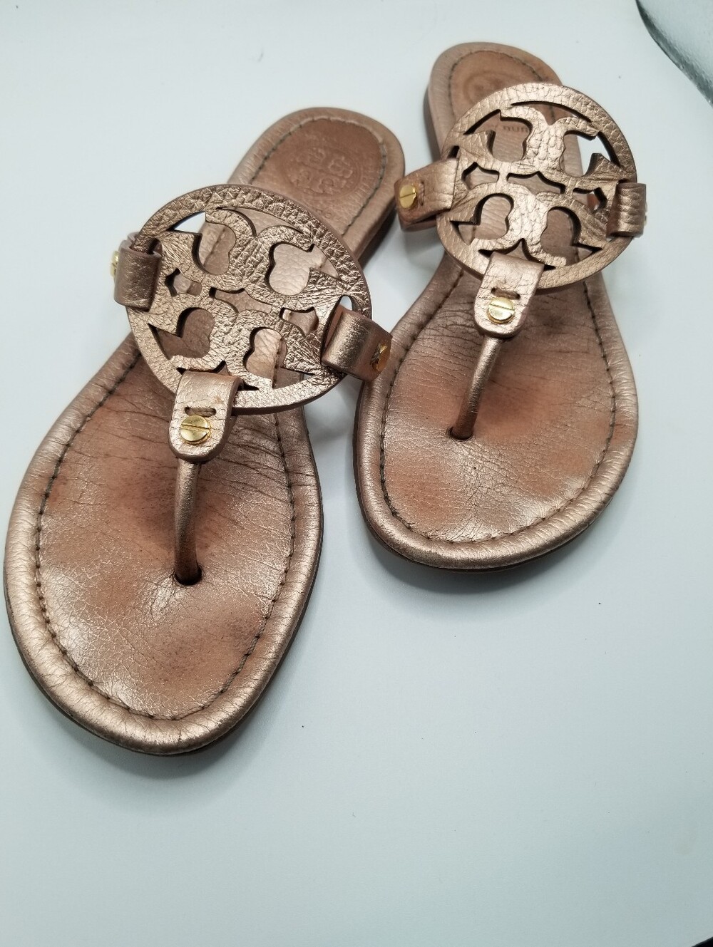 Tory Burch Miller Metallic Bronze Leather Thong Sandals Size 7